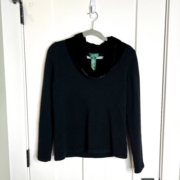 Lauren Ralph Lauren Angora Rabbit Hair Blend Silk Cowl Neck Black Sweater M - Picture 1 of 4